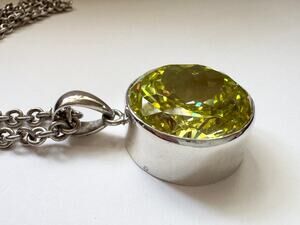 Long Handmade Chain Chartreuse Round Lab Gemstone Heavy Sterling 925 Silver 26"